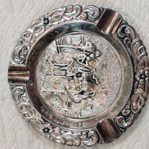 Denmark Vintage Sterling Silver Plate Decorative Ashtray